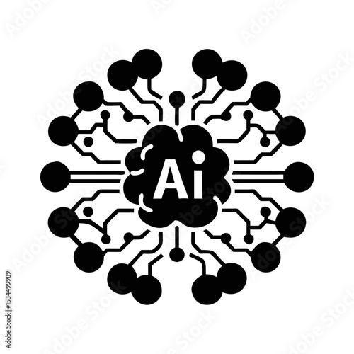 Artificial intelligence concept illustrated as a cloud connected to nodes silhouette icon