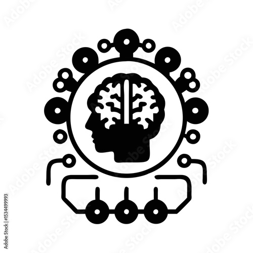 Artificial intelligence and machine learning concept with interconnected computer parts silhouette icon