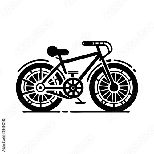Detailed black and white bicycle vector with intricately designed wheels, ready for ride silhouette icon