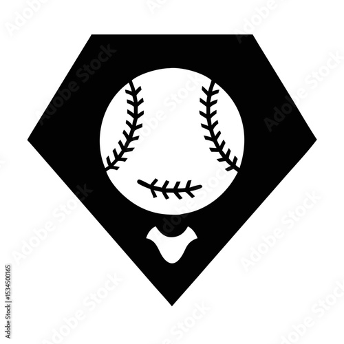 Abstract baseball emblem in black and white for sports enthusiasts and fans silhouette icon