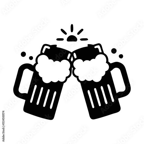 vector of two beer mugs clinking, celebrating together, a minimalist design silhouette icon