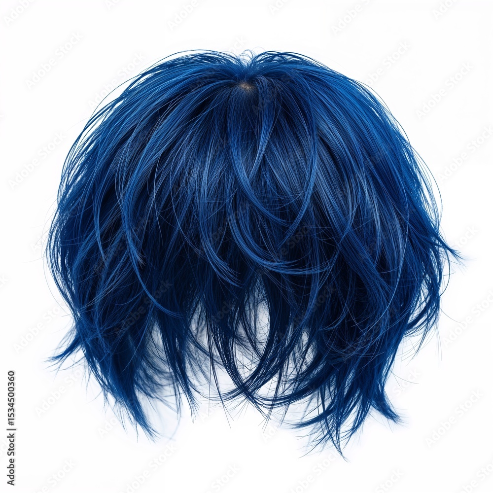 Naklejka premium Blue colored hair wig over white background, mockup template, no shadow