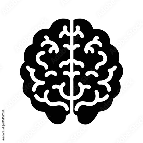 Simple flat icon of a brain with cerebral cortex details design silhouette icon
