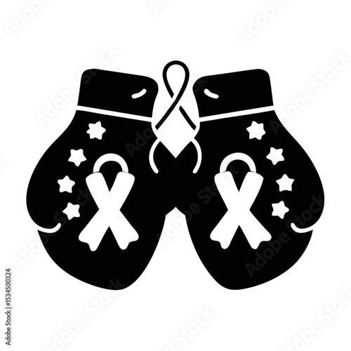 Boxing Gloves with Awareness Ribbons Showing Support for Fight Against Cancer silhouette icon