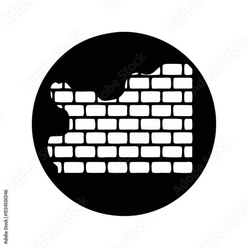 Monochrome Vector vector of a Damaged Brick Wall Inside a Circle silhouette icon