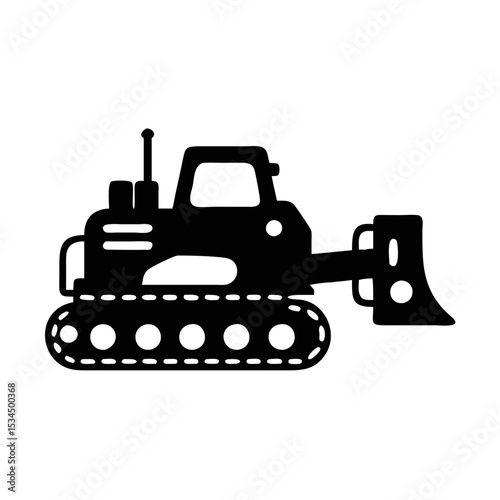 vector of a compact track loader or bulldozer construction vehicle in black silhouette icon