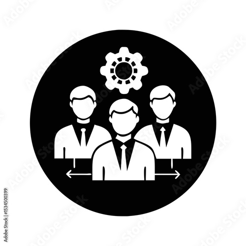 Business process management involving multiple team members and project engineering solutions silhouette icon