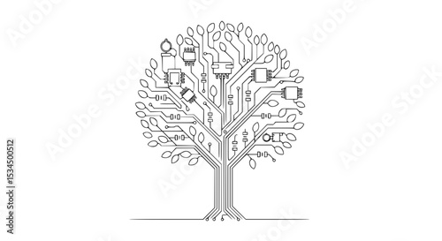 Abstract tree with circuit patterns representing technology and nature  