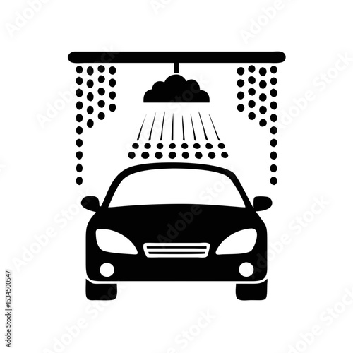 Black and white car wash station icon vector clean graphic silhouette icon