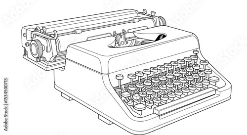Vintage Typewriter Illustration - Classic Writing Machine Black and White Drawing
