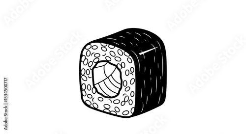 Sushi Roll Drawing - Japanese Food Black and White Vector

