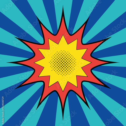 Pop art comic book style burst illustration with vibrant colors and star shape