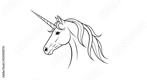 Unicorn Head Outline - Fantasy Magical Creature Line Art
