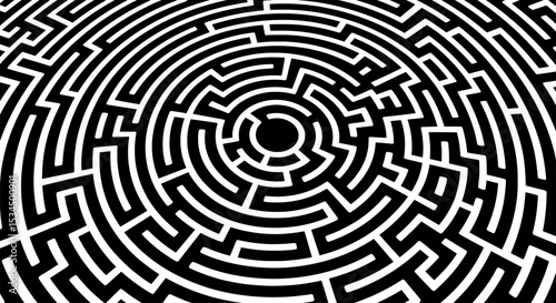Intricate Maze Labyrinth - Black and White Circular Puzzle Design
