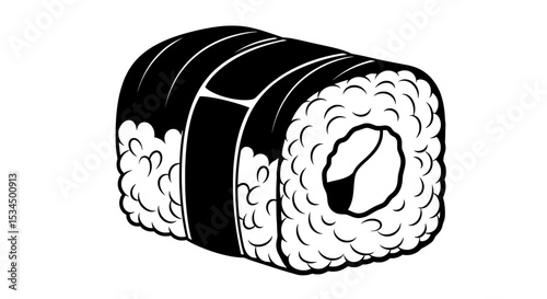 Traditional Sushi Roll Art - Japanese Food Black and White Drawing
