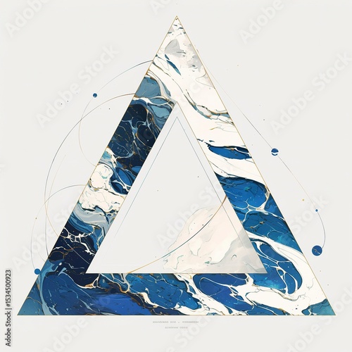Fluid Indigo Ripple Slices × Matte Ochre Triangles: Pearl Grey Base with 75% Negative Space, Flat Liquid Abstraction Zero-Projection System 