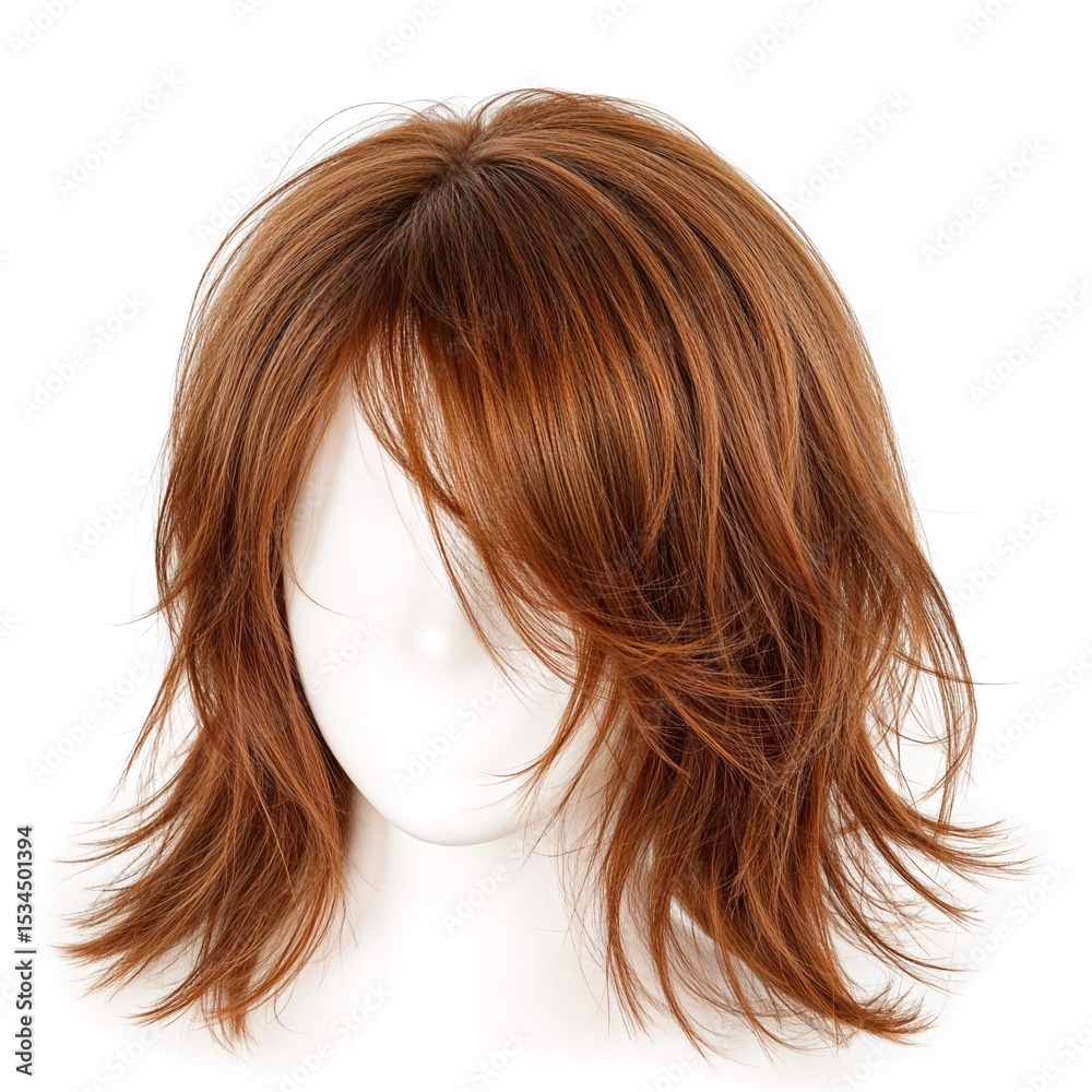 Fototapeta premium Colored ginger hair wig over white background no shadow, mockup template