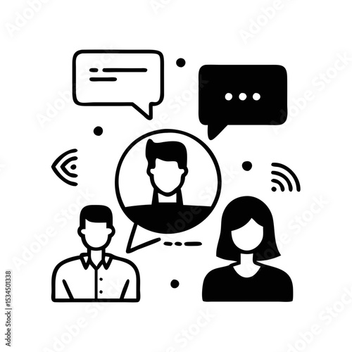 Group Communication Network Showing Diverse People Sharing Information and Ideas Through Digital Messages and Wireless Connections silhouette icon