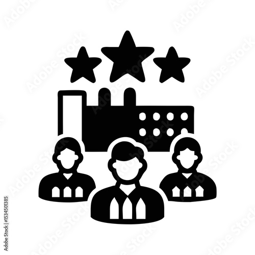 Rated manufacturing excellence driven by a collaborative team and factory infrastructure silhouette icon