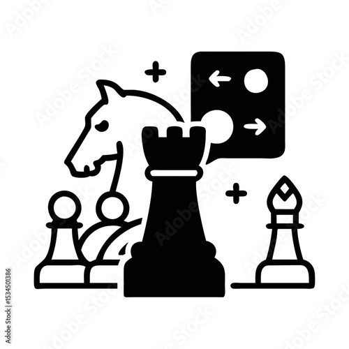 Black and White Chess Pieces vector Depicting Strategy and Planning, Very Detailed silhouette icon