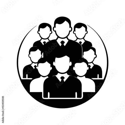 A group of businesspeople collaborating together in a team silhouette icon