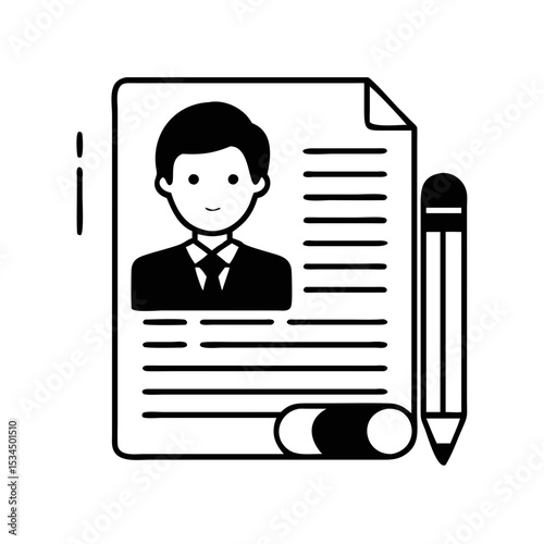 A professional resume document featuring a portrait and pencil icon design silhouette icon