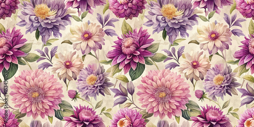 Colorful floral pattern featuring pink, purple, and cream flowers.