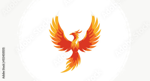 Mythical phoenix with fiery wings in vibrant colors on white background  