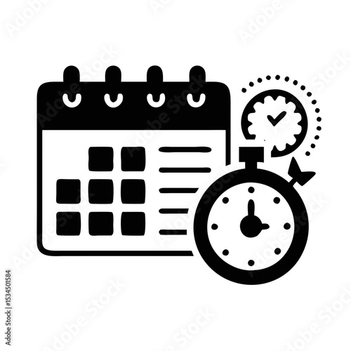 Meeting Schedule with Deadlines Shown By Stopwatch and Small Checkmark Clock silhouette icon