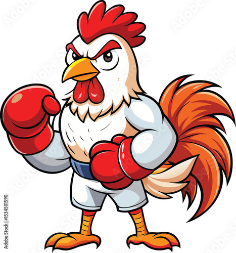 Angry Rooster Boxer Cartoon Character Red Gloves White Feathers