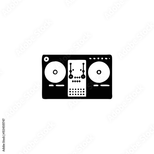 Minimalist drawing of a DJ turntable mixing console for electronic music silhouette icon