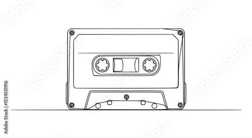 Classic audio cassette tape in a minimalistic line art style  