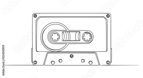 Vintage audio cassette tape in minimalist outline design  