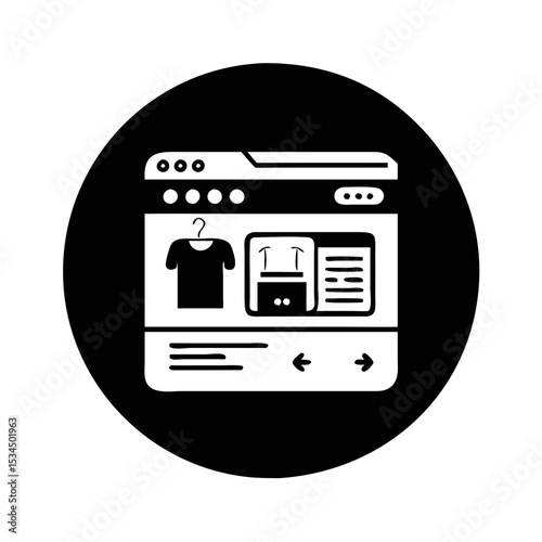 Online clothing store application on a black and white vector vector silhouette icon