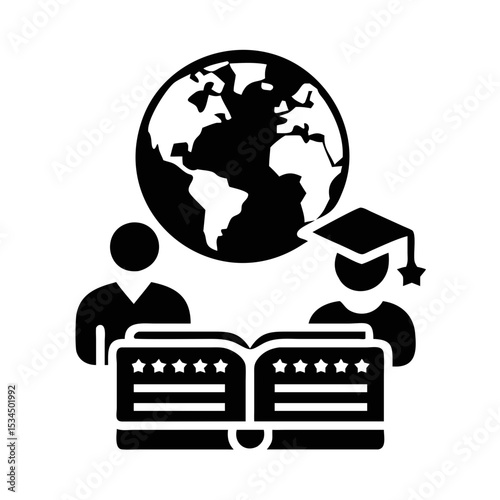 Global Education Collaboration Students Learning Together Across the World silhouette icon