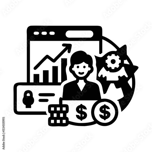 vector of a business person with financial growth, technology and investment silhouette icon