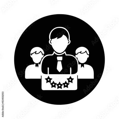 Professional team achieving high ratings shown in a black and white icon silhouette icon