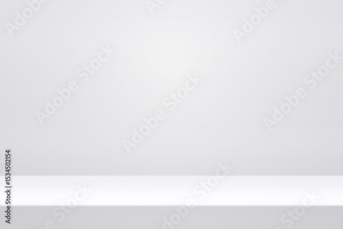 White studio background. Abstract empty room with soft light for product. Simple grey neutral backdrop. Line horizon. Gray gradient background. Texture blank wall and floor. Vector illustration