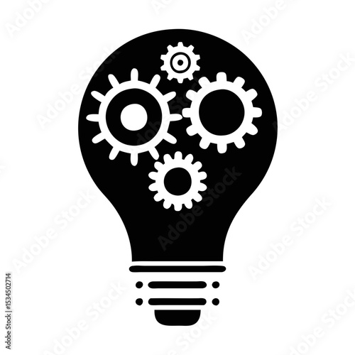 Light bulb with gears inside, symbolizing innovation, ideas and the creative process silhouette icon