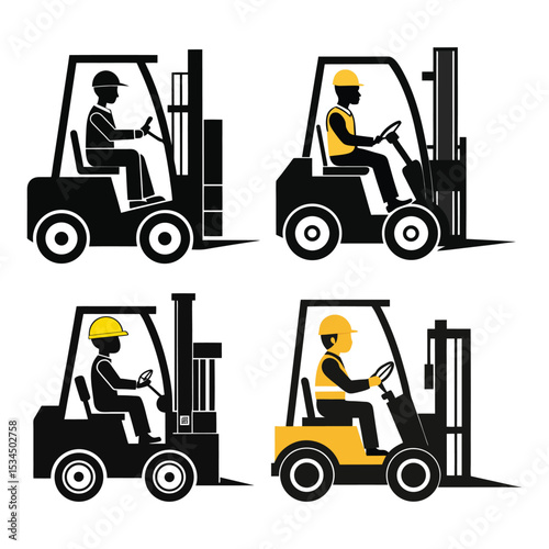 Set of Forklift truck Vector