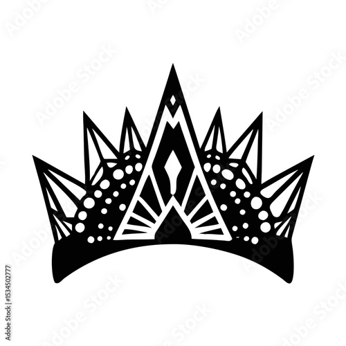 Ornate Crown with Geometric Shapes and Dot Pattern in Black Silhouette silhouette icon
