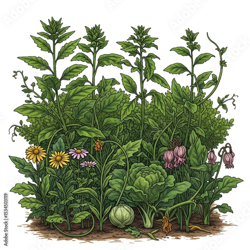 Overgrown garden or wild plants.