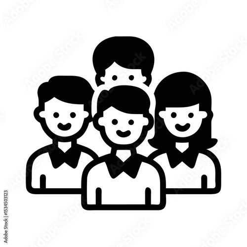 Diverse Team Icon Representing Teamwork, Collaboration, and Unity in Black and White silhouette icon