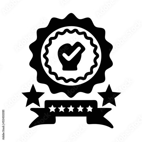 Quality Approved Satisfaction Guarantee with Five Stars and Two Side Stars silhouette icon