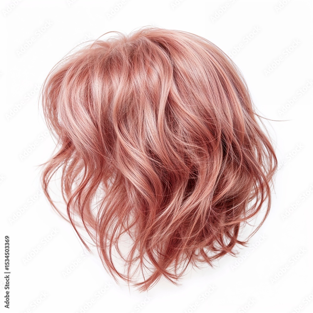 Fototapeta premium Pink hair wig over white background, mockup template, no shadow