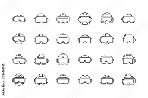 Collection of Virtual Reality Headset Icons in Outline Style Design