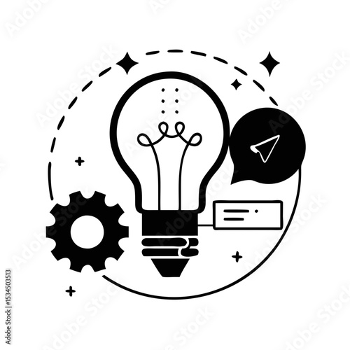 Creative idea generation and innovative process depicted with lightbulb and mechanism silhouette icon