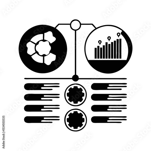 Black and white graphic vector showing data visualization and connection points silhouette icon
