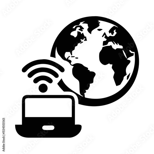 Global Internet Access Connecting the World with Wireless Technology and Information silhouette icon