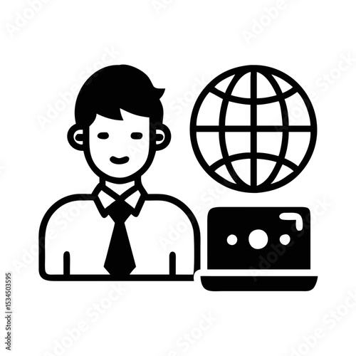 Global Business Professional with Laptop ready for International Digital Marketing silhouette icon